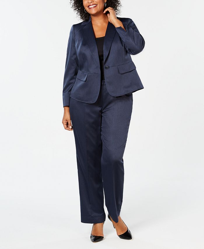 Le Suit Plus Size One-Button Glossy Pantsuit - Macy's