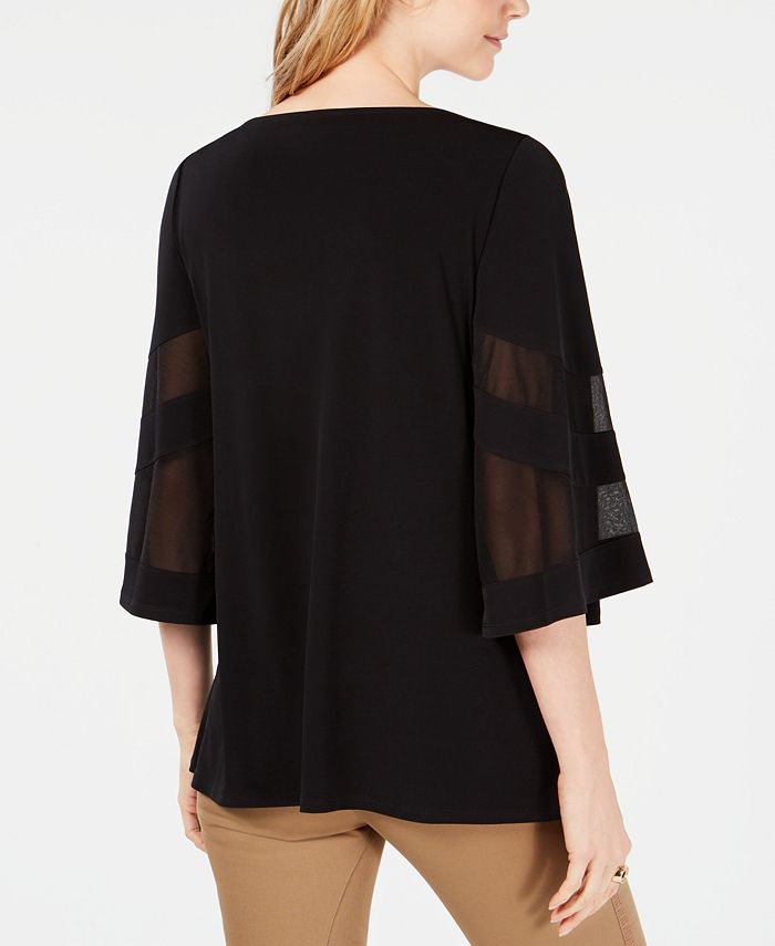 JM Collection Wide-Sleeve Mesh-Inset Top, Created for Macy's - Macy's