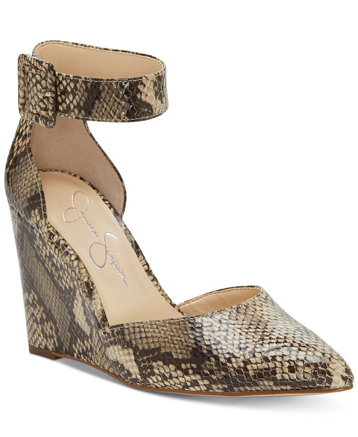Jessica Simpson Moyra Ankle-Strap Pointed-Toe Wedge Pumps - Macy's