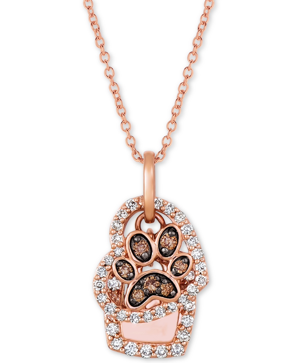 Nude & Chocolate Diamond Paw Print & Heart 20" Pendant Necklace (7/8 ct. t.w.) in 14k Rose Gold - Rose Gold