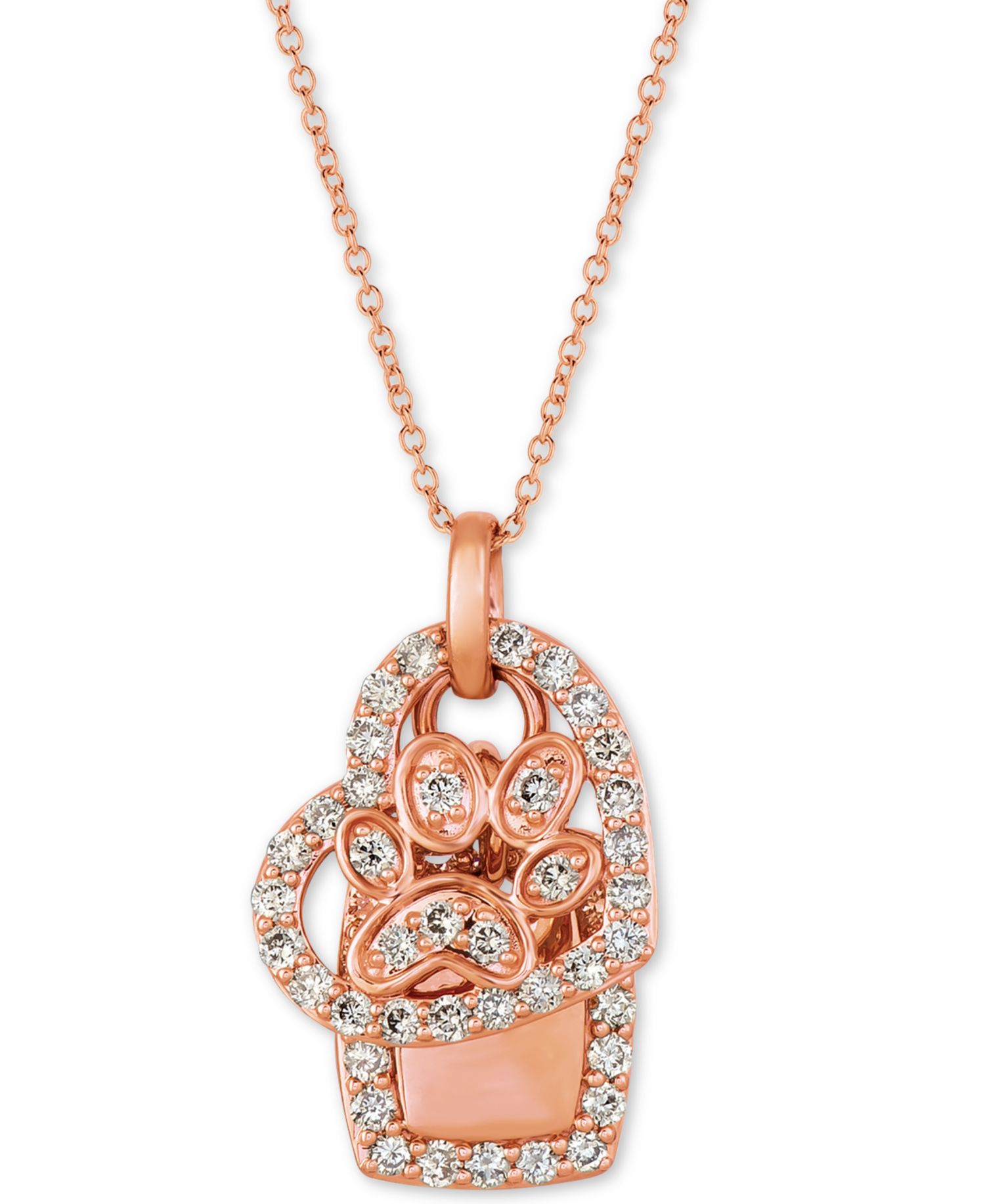 Nude™ Diamond Heart & Paw 20" Pendant Necklace (1/3 ct. t.w.) in 14k Rose Gold
