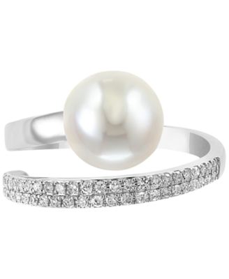 EFFY&reg; Cultured Freshwater Pearl (10mm) and Diamond (1/5 ct. t.w.) Ring in 14k White Gold and Yellow Gold