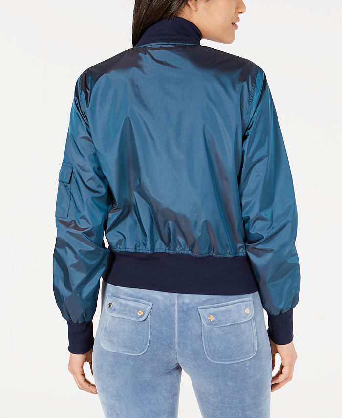 Iridescent Denim Bomber Jacket