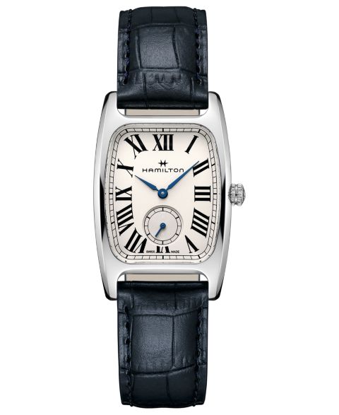 Женские часы Hamilton Swiss Boulton Blue Leather Strap Watch 27.3x31.1mm, цвет: Синий