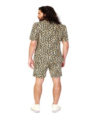 Men's Summer Suit - Animal Print Outfit - Slim Fit - Includes Short Sleeved Blazer - Shorts and Tie