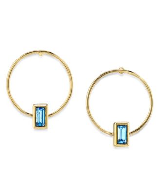14K Gold-tone Rectangle Crystal Hoop Stainless Steel Post Small Earrings 