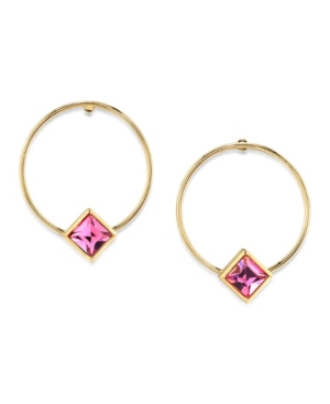 2028 14K Gold Dipped Diamond Shape Crystal Hoop Stainless Steel Post Small Earrings