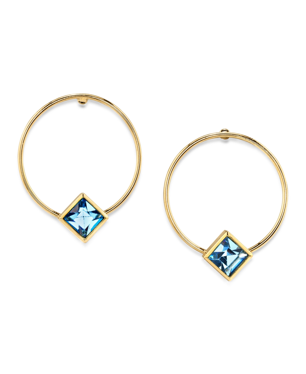 2028 14k Gold Dipped Diamond Shape Crystal Hoop Stainless Steel Post Small Earrings In Blue