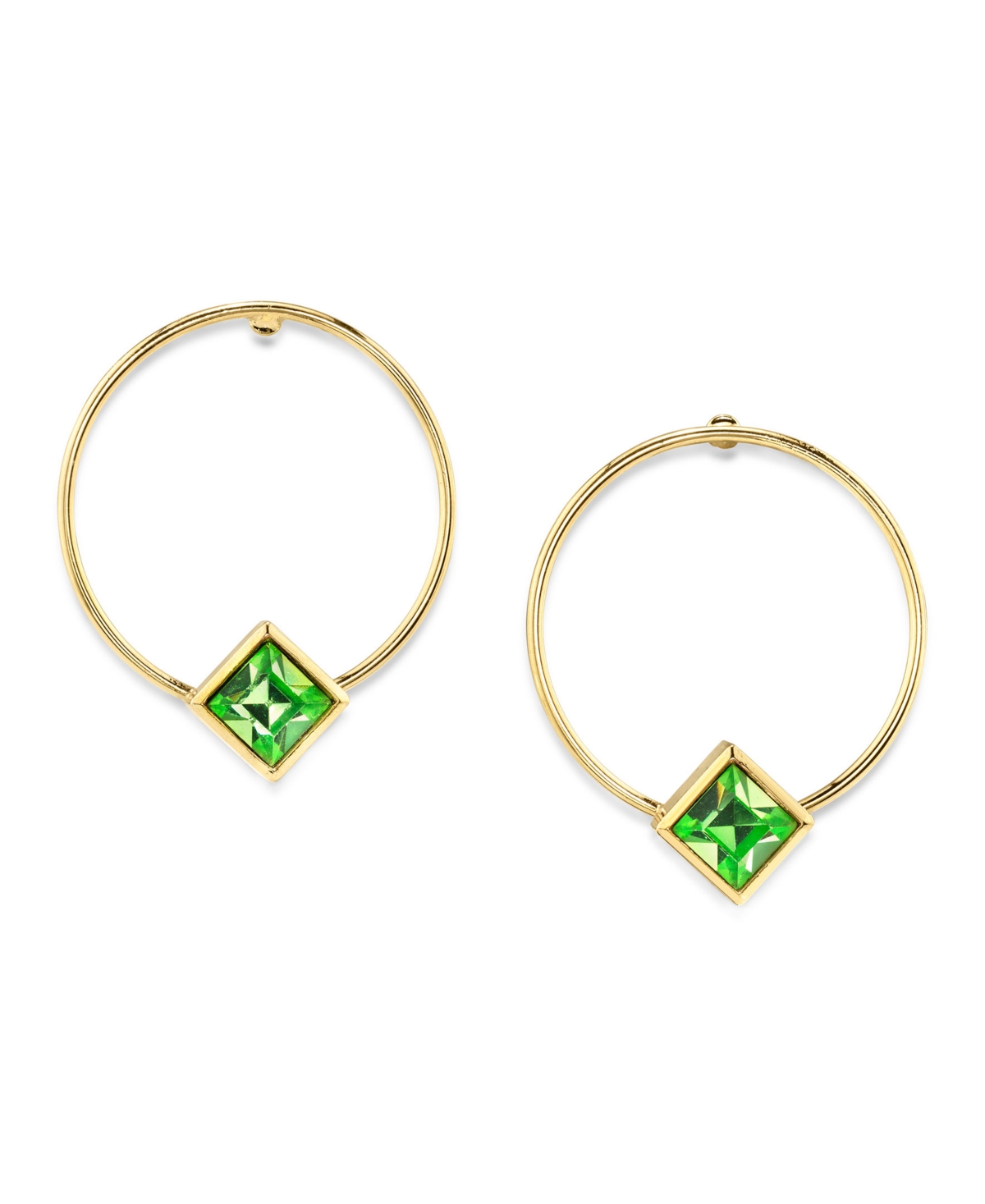 2028 14k Gold Dipped Diamond Shape Crystal Hoop Stainless Steel Post Small Earrings In Green