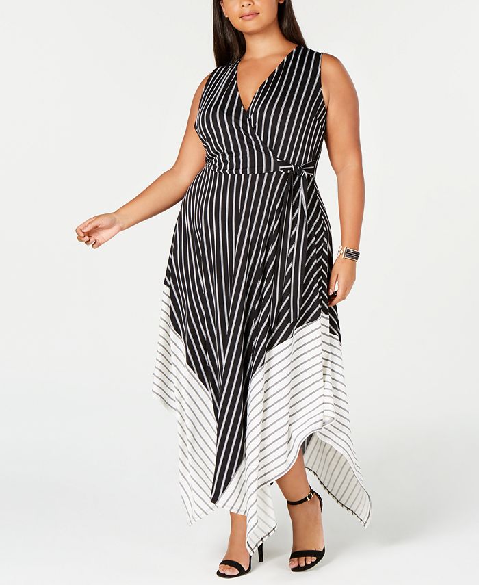 Love Squared Trendy Plus Size Striped Handkerchief-Hem Dress - Macy's
