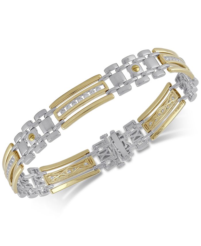 Macy's Diamond Men's TwoTone Link Bracelet (1 ct. t.w.) in Sterling