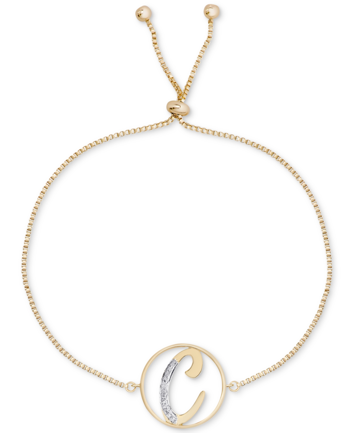 Diamond Accent Initial Bolo Bracelet in 18kPlate - C