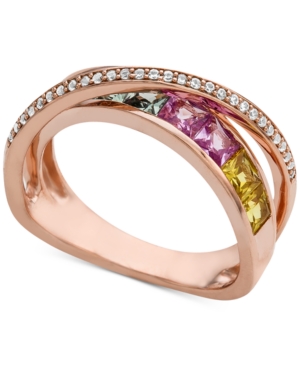 image of Multi-Sapphire (1-1/2 ct. t.w.) & Diamond (1/8 ct. t.w.) Ring in 14k Rose Gold
