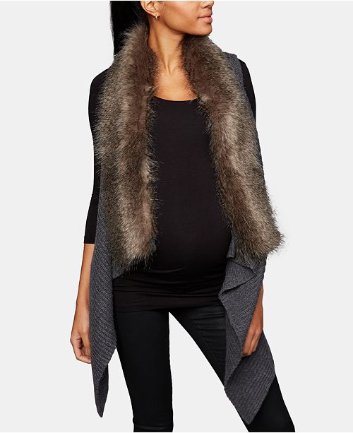 Luxe Essentials Faux Fur Trim Maternity Vest Reviews Maternity