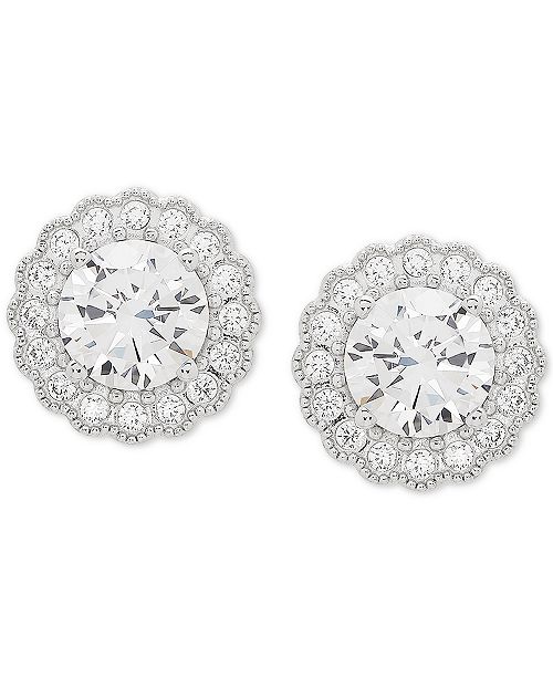Arabella Swarovski Zirconia Halo Stud Earrings in Stainless Steel