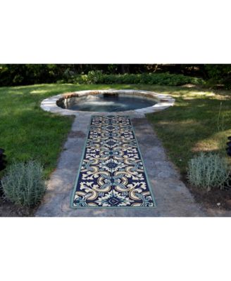 Ravella 2253 Floral Tile Blue 2' x 8' Indoor/Outdoor Runner Area Rug