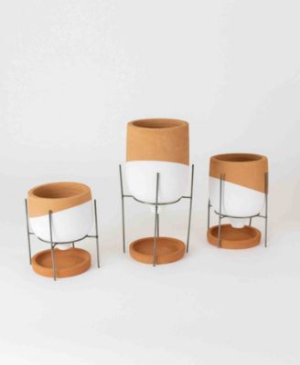 Kalalou Clay Pots On Wire Stands, Set of 3  