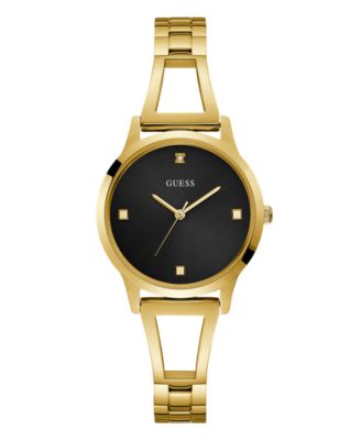 gold guess watch with black face