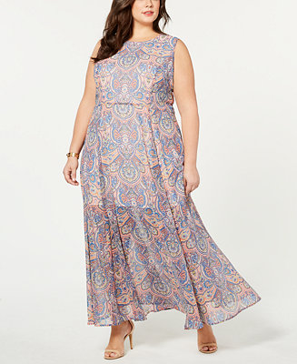 Tommy Hilfiger Plus Size Paisley-Print Sleeveless Dress, Created for ...