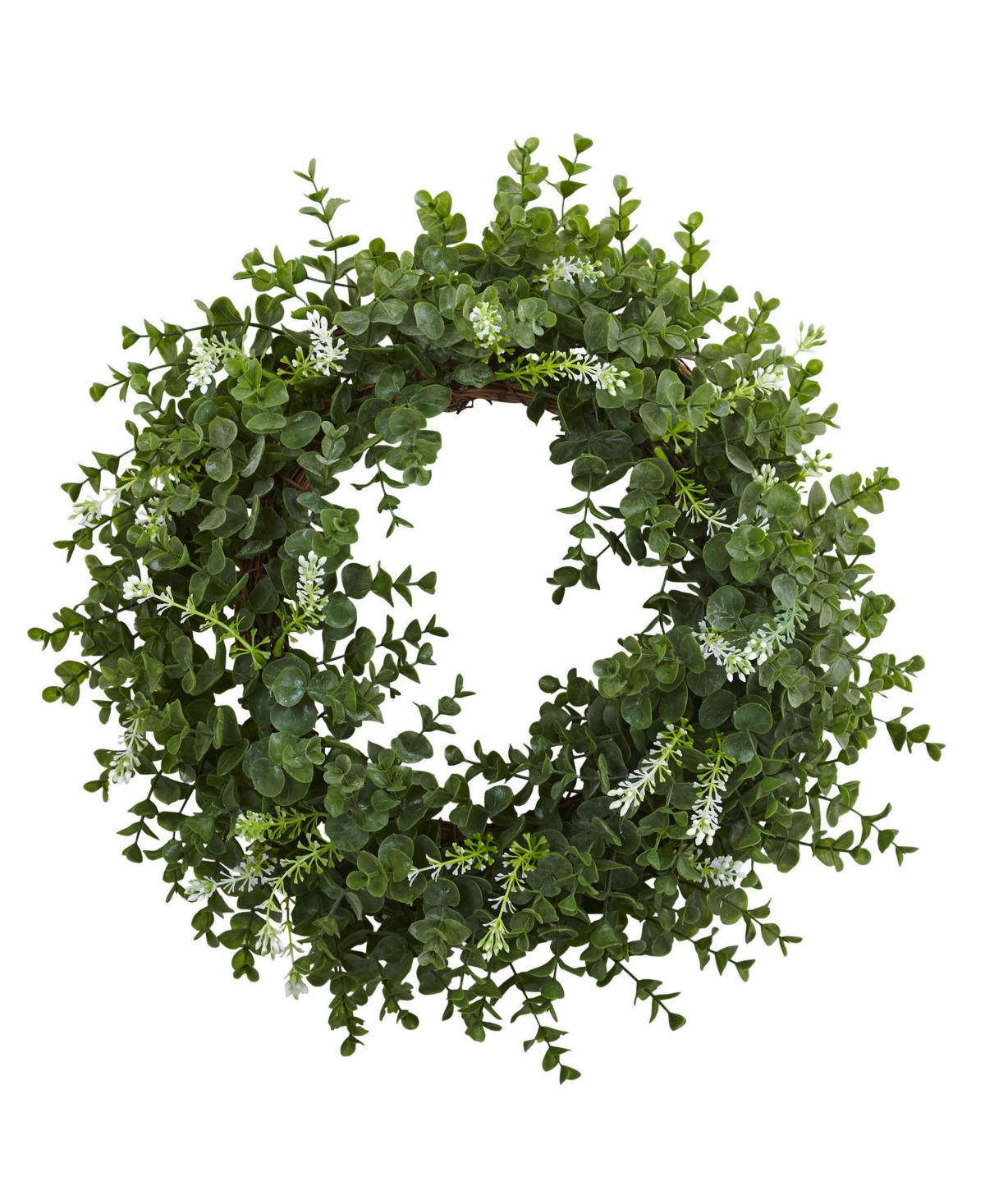 NEARLY NATURAL 18" EUCALYPTUS DOUBLE RING WREATH W/ TWIG BASE 