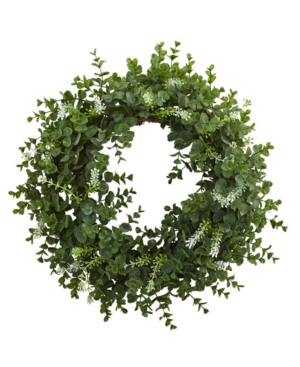 Nearly Natural 18" Eucalyptus Double Ring Wreath w/ Twig Base