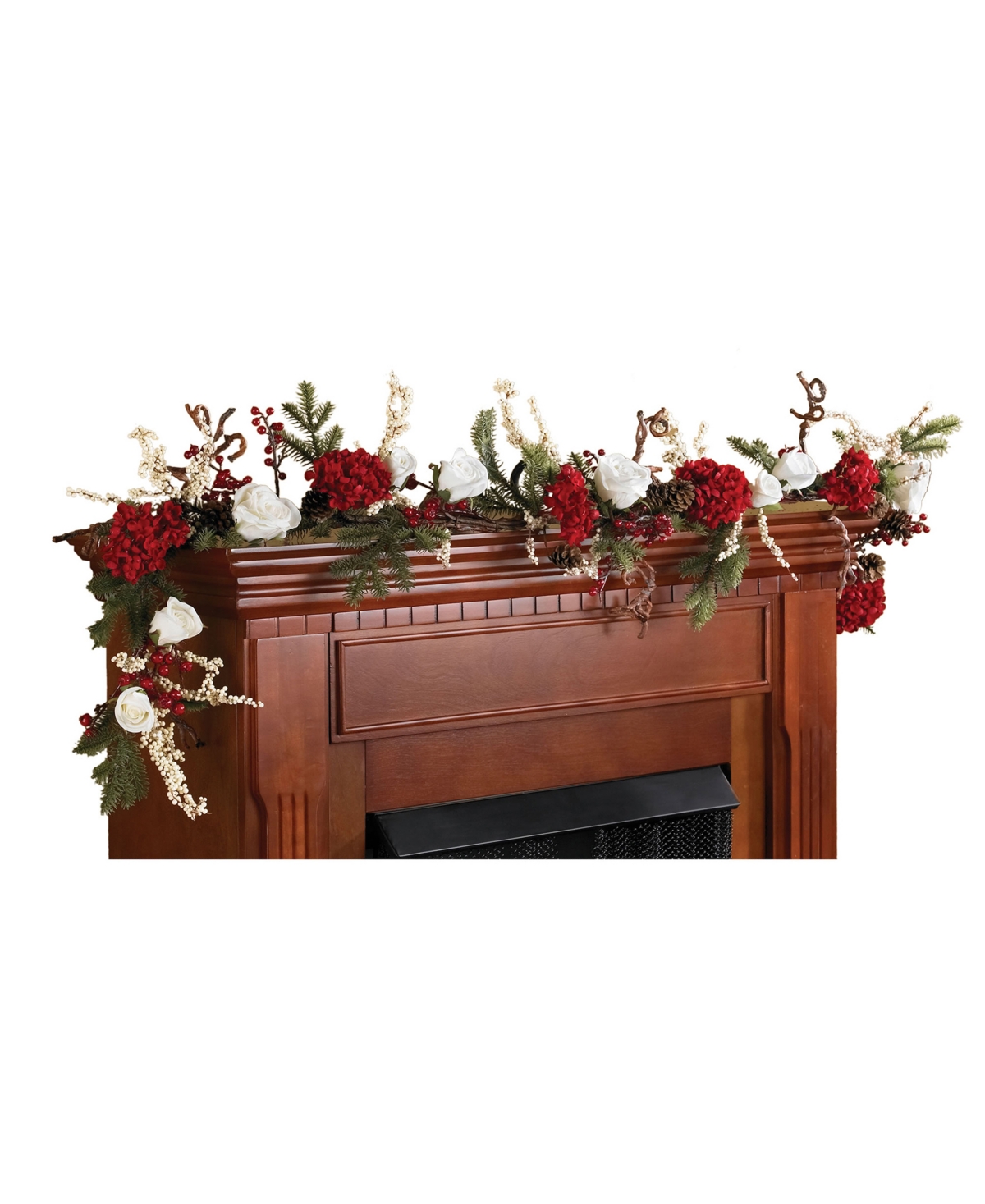 72" Hydrangea w/ White Roses Garland - Red