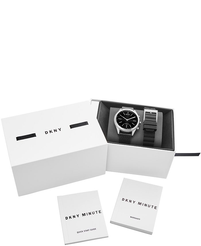 DKNY Women's Minute Woodhaven Black Leather Strap Hybrid Smart Watch ...