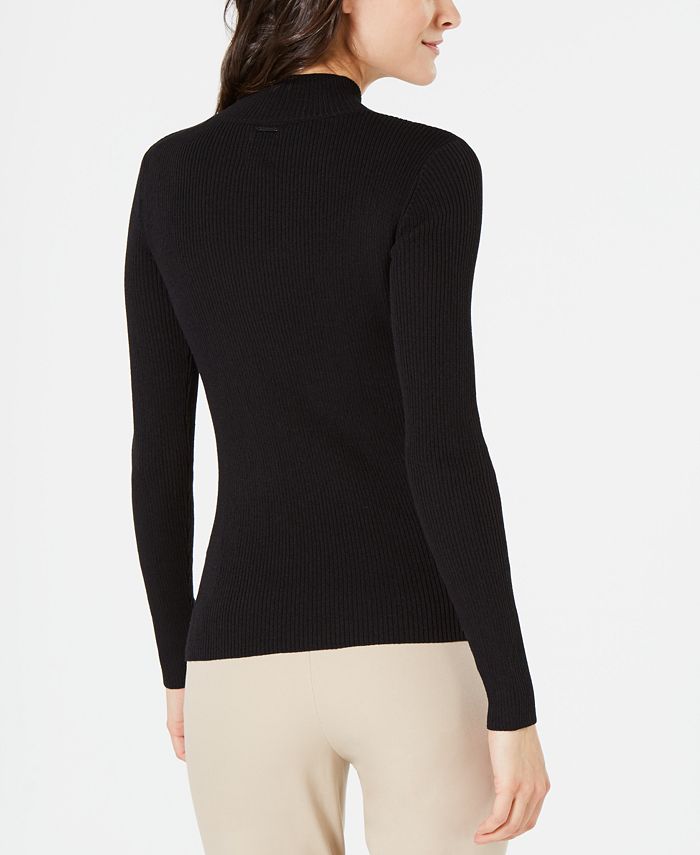 Anne Klein Crossover Mock-Neck Ribbed Sweater - Macy's