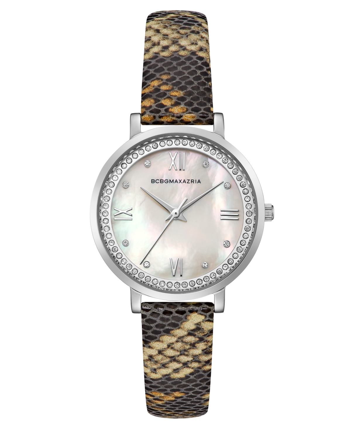 Bcbgmaxazria Ladies Printed Leather Strap Watch with Light Mop Dial, 33mm