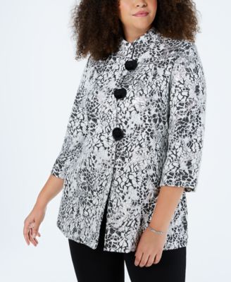 JM Collection - Plus Size Metallic Jacquard Jacket