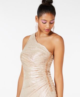 calvin klein one shoulder metallic gown