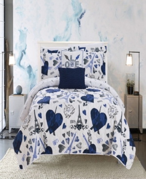 Chic Home Grand Palais 5 Piece Queen Quilt Set In Navy