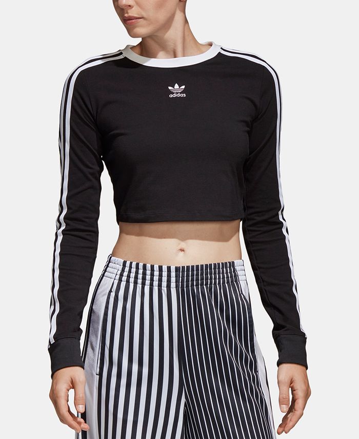 adidas 3-Stripe Trefoil Long-Sleeve Top - Macy's
