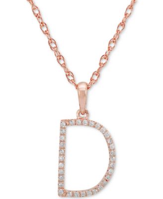 Diamond (1/10 ct. t.w.) Initial Pendant Necklace in 10k Rose Gold, 16" + 2" extender