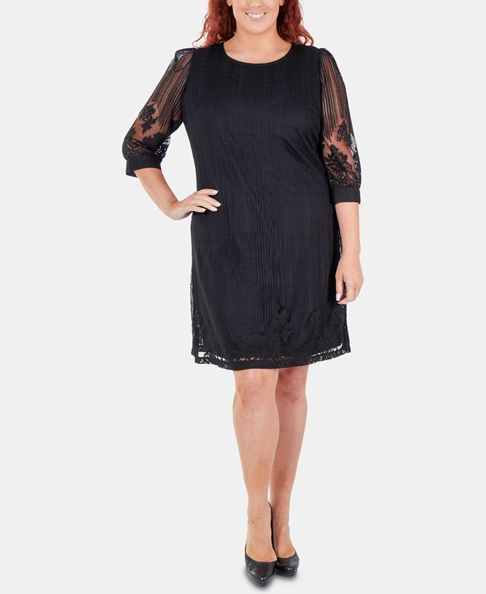 NY Collection Plus Size Lace-Overlay Shift Dress - Macy's
