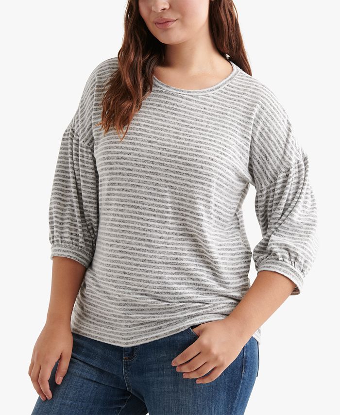 Lucky Brand Plus Size Striped 3/4-Sleeve Top - Macy's