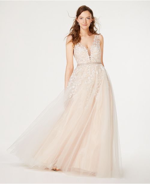 Say Yes To The Prom Juniors Rhinestone Applique Tulle Gown
