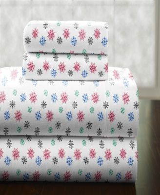 Bright Snowflake Heavy Weight Cotton Flannel Sheet Set, Twin XL