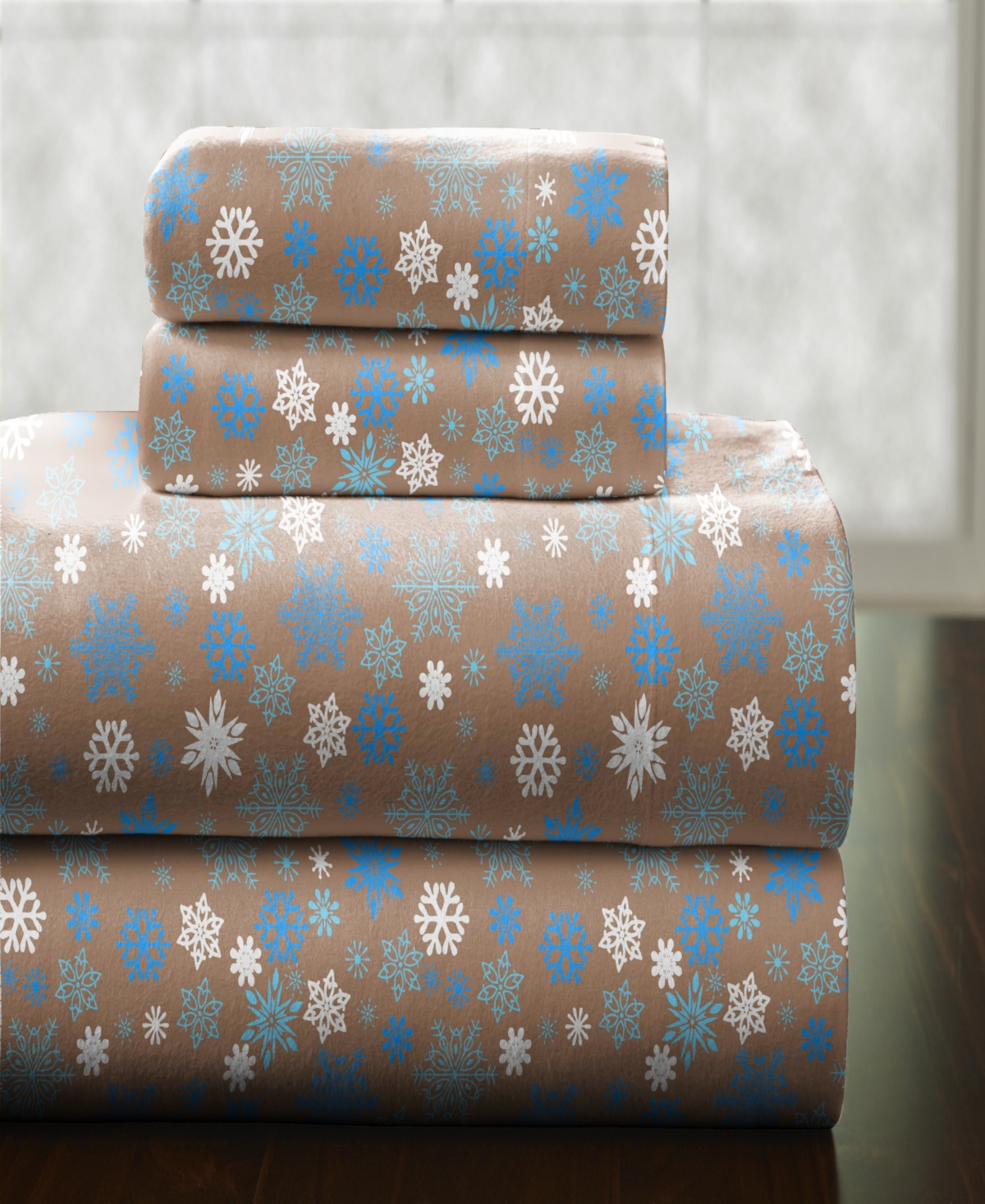 Pointehaven Cocoa Snowflakes Heavy Weight Cotton Flannel Sheet Set