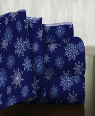 Pointehaven Snowflake Superior Weight Cotton Flannel Sheet Set Bedding In Navy Snwfl