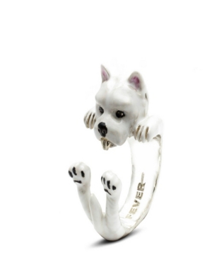 image of West Highland White Terrier Hug Ring in Sterling Silver and Enamel