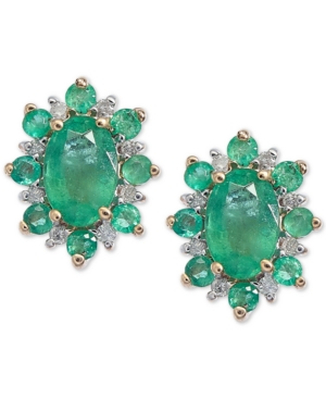 image of Emerald (1-1/4 ct. t.w.) & Diamond Accent Stud Earrings in 14k Gold