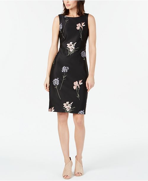 Calvin Klein Floral-Embroidered Sheath Dress & Reviews - Dresses ...