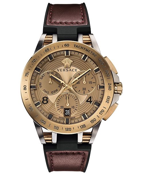 Versace Men S Swiss Sport Tech Burgundy Leather Black Rubber Strap Watch 45mm Reviews All Fine Jewelry Jewelry Watches Macy S