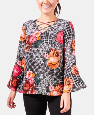 Petite Paisley-Print Bell-Sleeve Top
