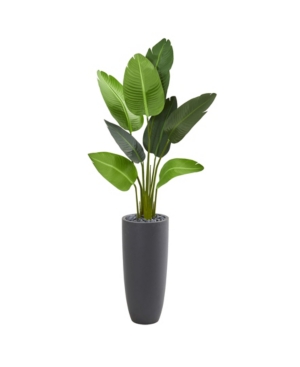 Nearly Natural 5.5' Traveler's Palm Artificial Tree In Gray Planter In Green