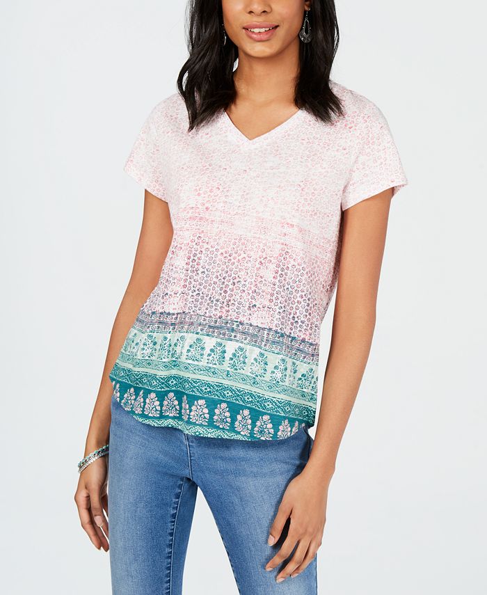 Style Co Petite Cotton Printed T Shirt Blue Size Pxl main image 0