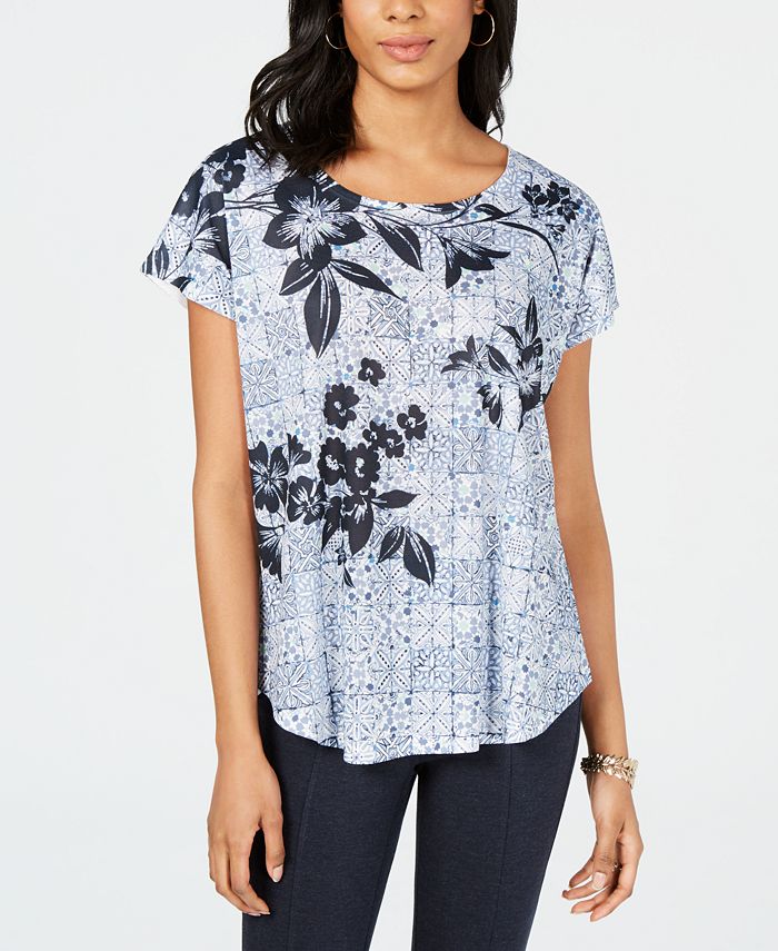 Style & Co Petite Short-Sleeve Printed Dolman Top, Created for Macy's ...