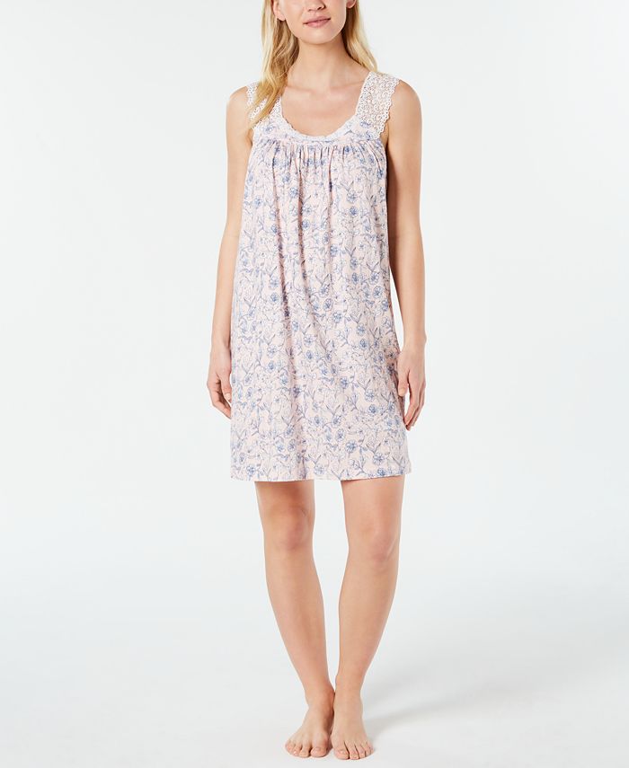 Charter Club Lace-Trimmed Printed Soft Knit Nightgown, Created for Macy ...