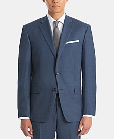 Men's UltraFlex Classic-Fit Blue Sharkskin Wool Suit Jacket